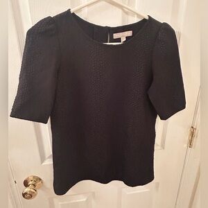 Banana Republic Black Textured Puff-Sleeve Top